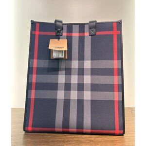 Burberry Unisex Medium Book Tote Check Bag Navy/Grey 8084058